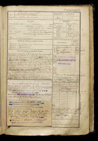 Dobrenel, René Alphonse Hyppolyte, né le 16 juin 1895 à Amiens (Somme), classe 1915, matricule n° 1355, Bureau de recrutement d'Amiens