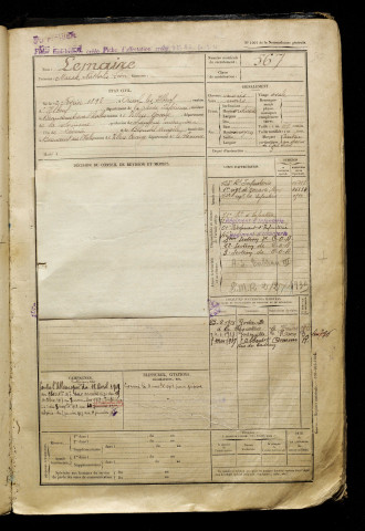 Lemaire, Marck Nathalis Léon, né le 02 février 1898 à Orival (Seine-Maritime), classe 1918, matricule n° 567, Bureau de recrutement d'Amiens