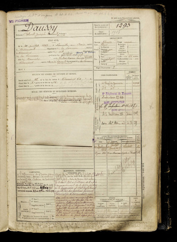 Daussy, Robert Joseph Laurent Emile, né le 24 juillet 1897 à Neuville-au-Bois (Somme), classe 1917, matricule n° 1293, Bureau de recrutement d'Amiens