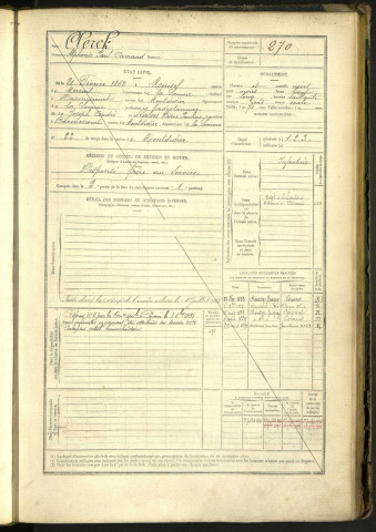 Clerck, Alphonse Paul Armand, né le 21 février 1862 à Morisel (Somme, France), classe 1882, matricule n° 270, Bureau de recrutement de Péronne