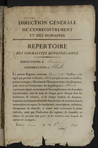 Répertoire des formalités hypothécaires, du 23/03/1835 au 13/08/1835, registre n° 149 (Abbeville)