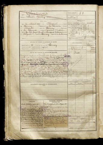 Gratenois, André Gaston, né le 30 avril 1895 à Arguel (Somme), classe 1915, matricule n° 88, Bureau de recrutement d'Amiens