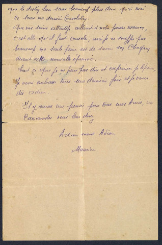 Lettre de Maurice Robbe à ses frères Marcel et Daniel et à ses sœurs Renée et Jeannine juste avant son exécution