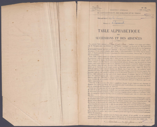 Table des successions et absences du bureau de Oisemont