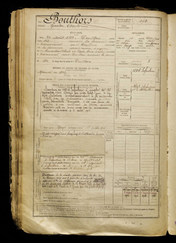 Bouthors, Gaston Charles, né le 20 août 1882 à Doullens (Somme), classe 1902, matricule n° 102, Bureau de recrutement d'Abbeville