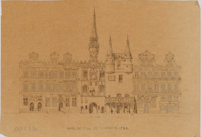 Dessin à l'encre de l'hôtel de ville de Cambrai en 1785