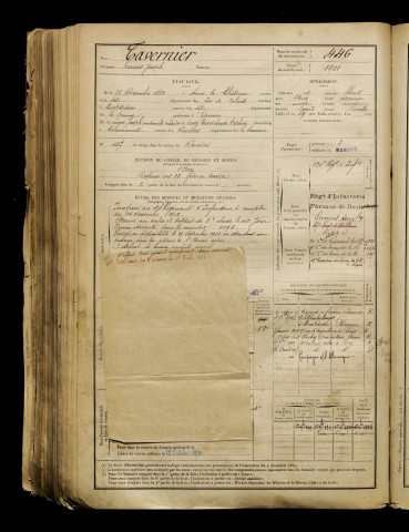 Tavernier, François Joseph, né le 22 décembre 1881 à Auxi-le-Château (Pas-de-Calais), classe 1901, matricule n° 446, Bureau de recrutement de Péronne