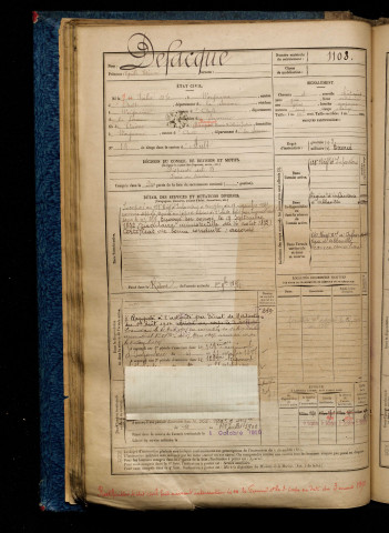 Defacque, Cyrille Etienne, né le 07 juillet 1870 à Woignarue (Somme), classe 1890, matricule n° 1108, Bureau de recrutement d'Abbeville