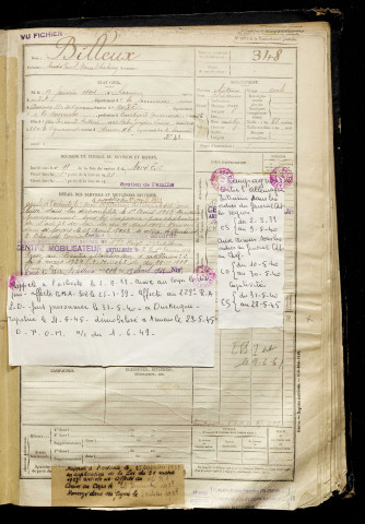 Billeux, André Paul Marcel Antony, né le 17 janvier 1901 à Amiens (Somme), classe 1921, matricule n° 348, Bureau de recrutement d'Amiens