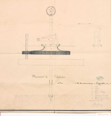 Dépôt de marque et de brevet. Plan d'une machine à perforer déposé par J. Lecocq Decroix