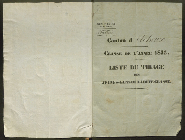 Tirage au sort (arrondissements de Doullens et de Montdidier) de l'année 1833