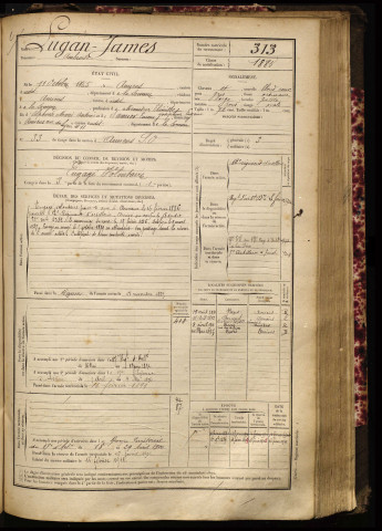 Lugan James, Ambroise, né le 11 octobre 1865 à Amiens (Somme), classe 1885, matricule n° 313, Bureau de recrutement d'Amiens