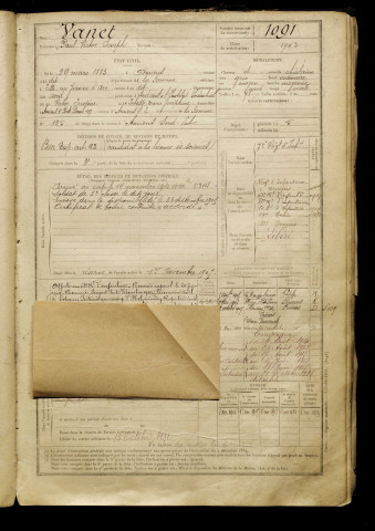 Vanet, Paul Victor Joseph, né le 29 mars 1883 à Amiens (Somme), classe 1903, matricule n° 1091, Bureau de recrutement d'Amiens