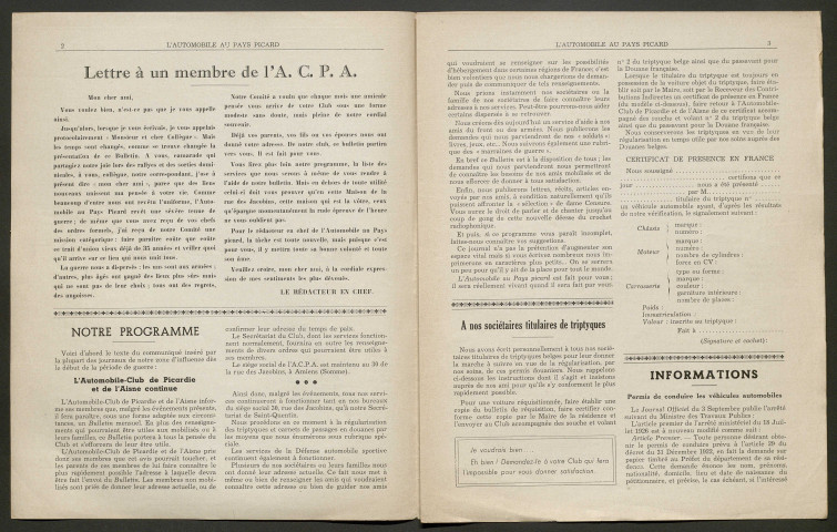 L'Automobile au Pays Picard. Revue mensuelle de l'Automobile-Club de Picardie et de l'Aisne, 336, septembre 1939