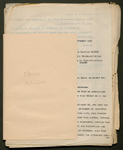 Témoignage de Naudin, Maurice (Brancardier) et correspondance avec Jacques Péricard