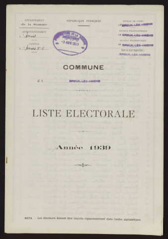 Liste électorale : Dreuil-lès-Amiens