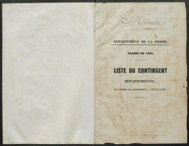Liste du contingent (ensemble du département) de l'année 1850