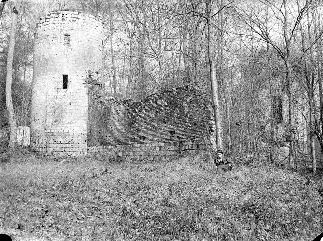 Une tour, 1899. Tour d'un ancien château en ruines envahi par la végétation