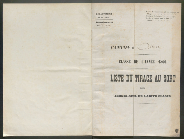 Tirage au sort (arrondissement de Péronne) de l'année 1860