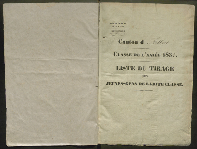 Tirage au sort (arrondissement de Péronne) de l'année 1834