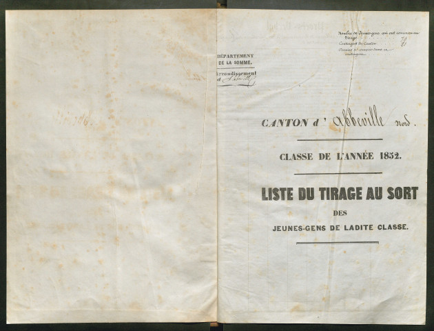 Tirage au sort (arrondissement d'Abbeville) de l'année 1852