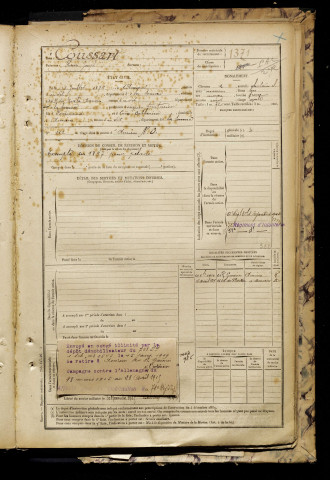 Coussart, Henri Joseph, né le 15 juillet 1876 à Amiens (Somme), classe 1896, matricule n° 1371, Bureau de recrutement d'Amiens