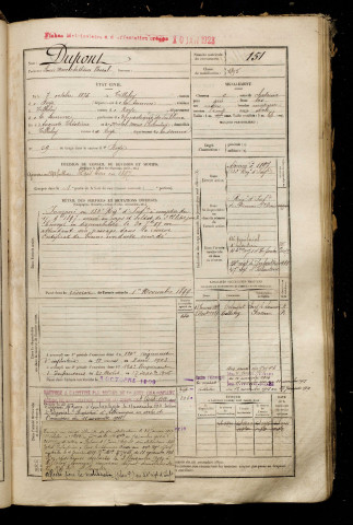 Dupont, Louis Marc Arthème Pascal, né le 07 octobre 1875 à Tilloloy (Somme), classe 1895, matricule n° 151, Bureau de recrutement de Péronne