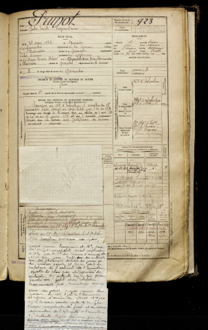 Pruvot, Jules Emile Raymond, né le 31 mars 1883 à Maisnières (Somme), classe 1903, matricule n° 923, Bureau de recrutement d'Abbeville