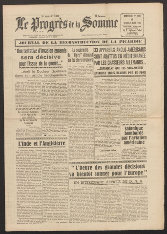 Le Progrès de la Somme, numéro 23006, 27 - 28 juin 1943