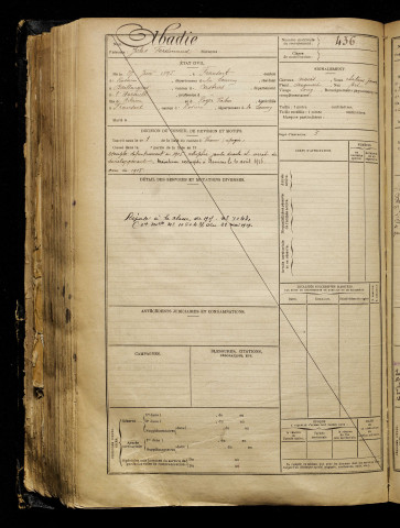 Abadie, Jules Ferdinand, né le 27 juin 1897 à Fransart (Somme), classe 1917, matricule n° 436, Bureau de recrutement de Péronne