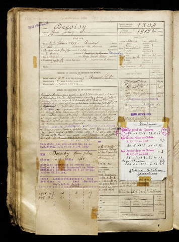 Decoisy, Henri Julien, né le 22 février 1899 à Amiens (Somme), classe 1919, matricule n° 1304, Bureau de recrutement d'Amiens