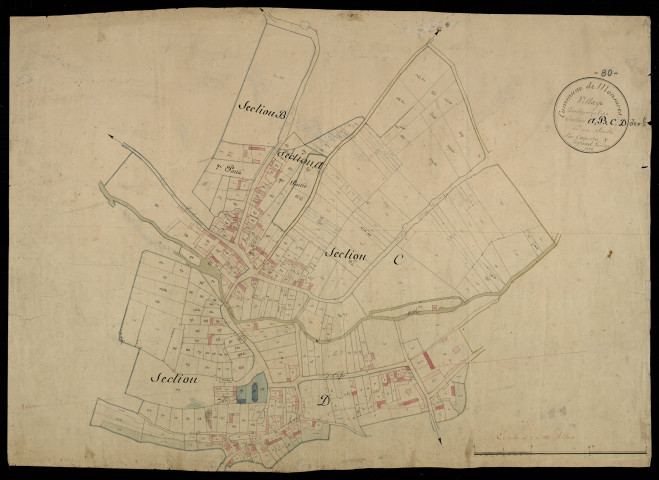 Plan du cadastre napoléonien - Monsures : Village (Le), A2, B2, C, D développées
