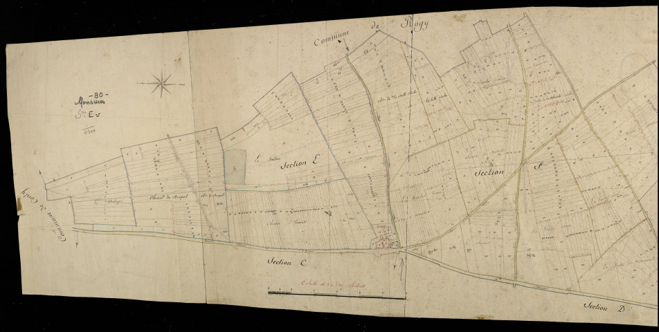 Plan du cadastre napoléonien - Monsures : Guidon (Le) ; Blanche Carrière (La), E et F