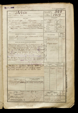 Sévin, Marcel Léon, né le 16 avril 1900 à Longueau (Somme), classe 1920, matricule n° 529, Bureau de recrutement d'Amiens