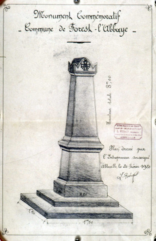 Guerre 1914-1918. Projet de monument aux morts