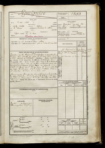 Romignier, Paul, né le 18 mai 1896, classe 1916, matricule n° 1583, Bureau de recrutement d'Abbeville