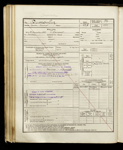 Dumoulin, Gaston Constant, né le 21 novembre 1898 à Sancourt (Nord), classe 1918, matricule n° 793, Bureau de recrutement d'Amiens