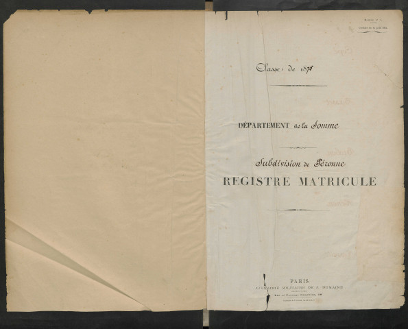 Péronne : liste des matricules n° 1 à 1132 de la classe 1875