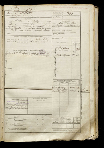 Baillon, André Jérôme Amand, né le 01 octobre 1894 à Nesle (Somme), classe 1914, matricule n° 733, Bureau de recrutement de Péronne