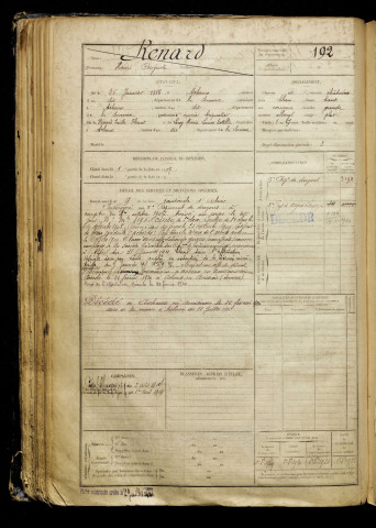 Renard, Henri Auguste, né le 26 janvier 1886 à Acheux-en-Amiénois (Somme), classe 1906, matricule n° 192, Bureau de recrutement d'Abbeville