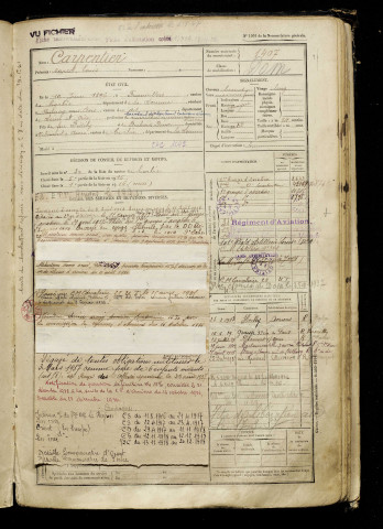 Carpentier, Marcel Louis, né le 19 juin 1896 à Franvillers (Somme), classe 1916, matricule n° 1407, Bureau de recrutement d'Amiens