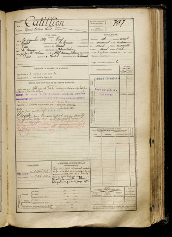 Catillion, Henri Octave Louis, né le 20 décembre 1889 à Fins (Somme), classe 1909, matricule n° 797, Bureau de recrutement de Péronne