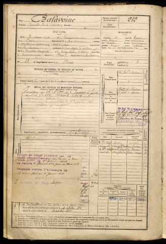 Balavoine, Camille Emile Théodore, né le 20 août 1874 à Lamaronde (Somme), classe 1894, matricule n° 212, Bureau de recrutement d'Amiens