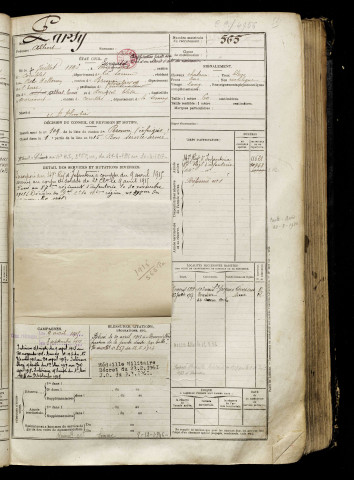 Parsy, Albert, né le 07 juillet 1896 à Longueval (Somme), classe 1916, matricule n° 565, Bureau de recrutement de Péronne