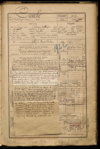 Cunche, Emile Eugène Adrien, né le 26 février 1867 à Thomer-la-Sôgne (Eure), classe 1887, matricule n° 417, Bureau de recrutement d'Abbeville