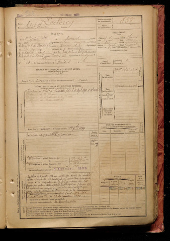 Leclercq, Gabriel Florentin, né le 01 février 1875 à Amiens (Somme), classe 1895, matricule n° 857, Bureau de recrutement d'Amiens