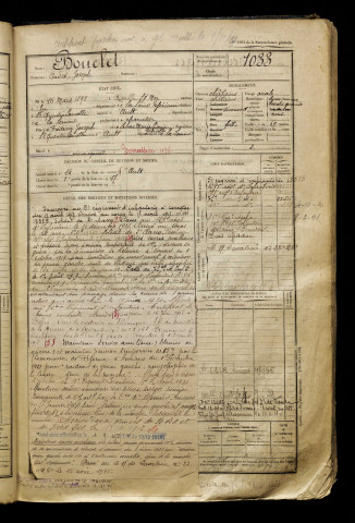 Bouclet, André Joseph, né le 16 mars 1898 à Biville-sur-Mer (Seine-Maritime), classe 1918, matricule n° 1033, Bureau de recrutement d'Abbeville