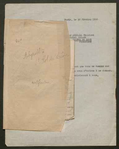 Témoignage de Abgrall, Théodore Yves et correspondance avec Jacques Péricard