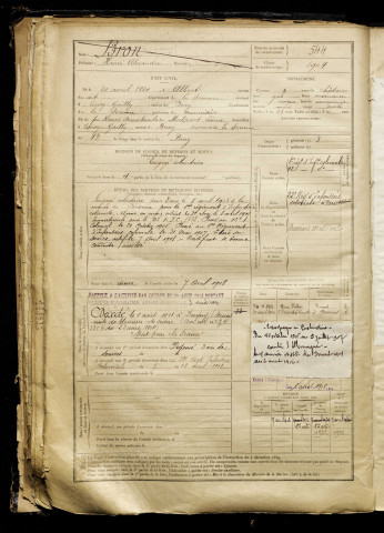 Bron, Henri Alexandre, né le 29 avril 1884 à Albert (Somme), classe 1904, matricule n° 544, Bureau de recrutement de Péronne