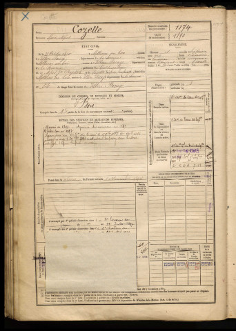 Cozette, Marie Alfred, né le 31 octobre 1870 à Molliens-au-Bois (Somme), classe 1890, matricule n° 1174, Bureau de recrutement d'Amiens